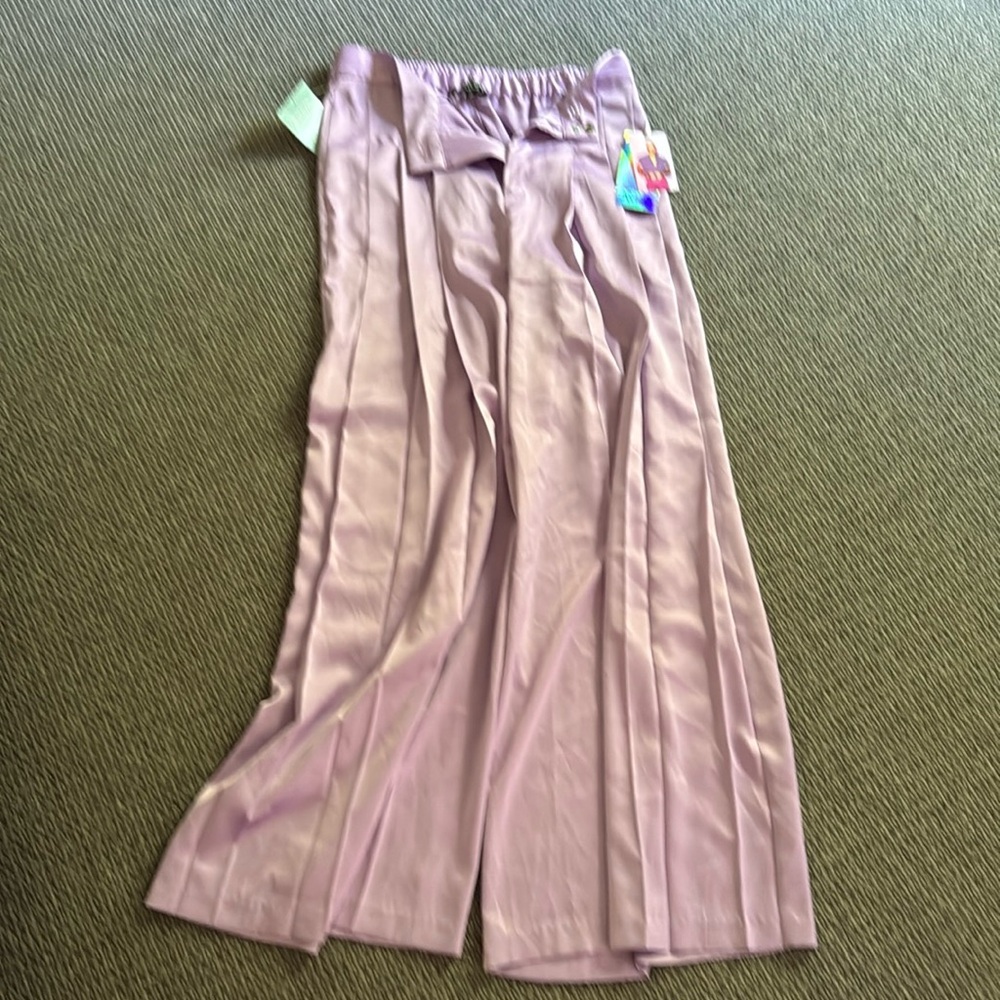Lavender lilac prom satin pleated L formal trouser pant by Johnny Wujek NWT